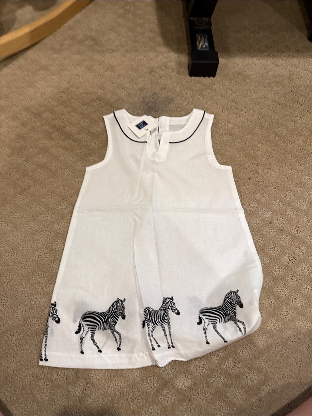 Janie and Jack White Dress with Black Zebra Embroidery